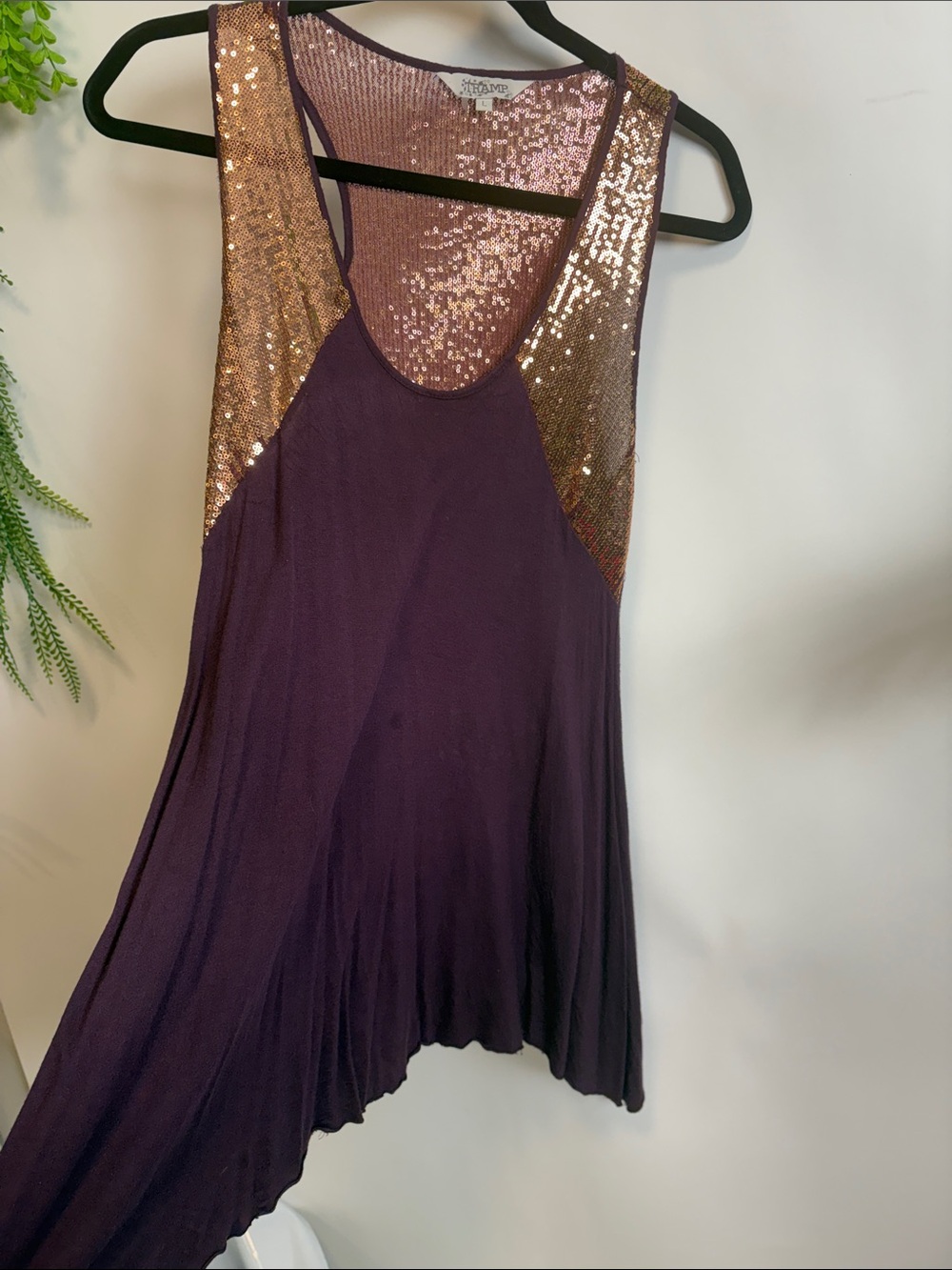Tramp Purple Tank with Rose Gold Sequin Shoulder Panels